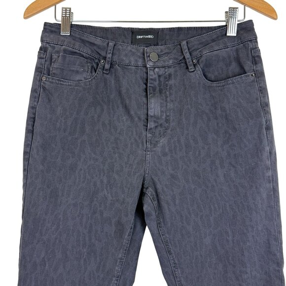 Driftwood Womens Jackie Black Slim Leg Jeans W30 L28 Leopard Print Raw Hem - Picture 2 of 8